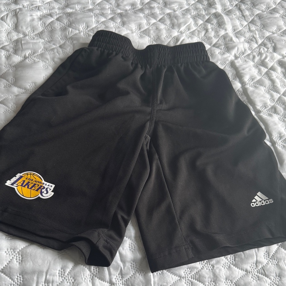 adidas Black Kids Lakers Basketball Shorts with Team Patch